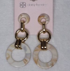 Hoop Dangle Pierce Earrings Gold Tone Acrylic Daisy Fuentes